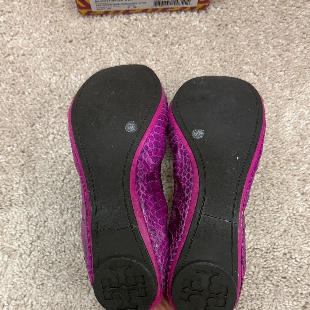 Tory Burch Magenta Snake-Embossed Ballet Flats - Picture 3 of 5